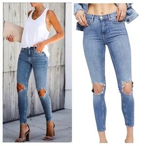Free People High Rise Busted Knee Skinny Ankle Distressed Jeans Size 28